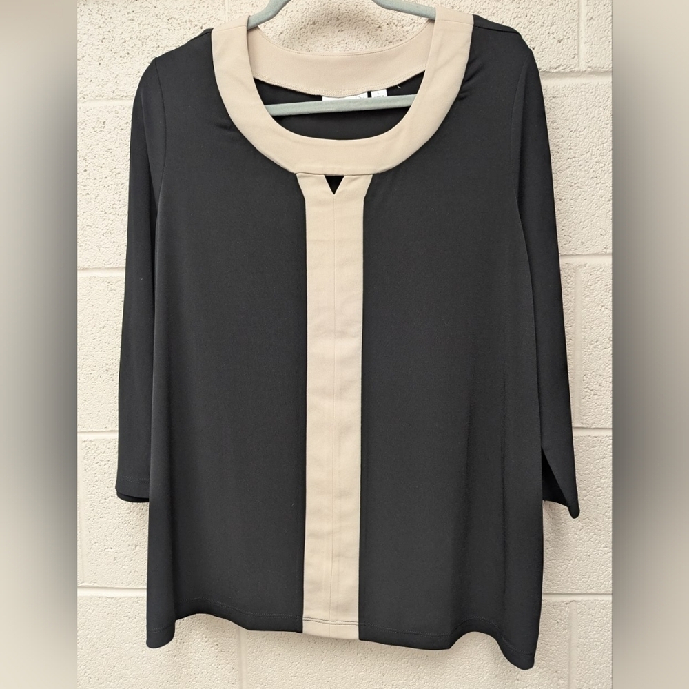 Susan Graver large tunic blouse in black/cream